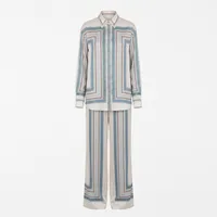 Artisanal Geometric Silk-Touch Collared Co-ord Loungewear Ensemble – Image 4