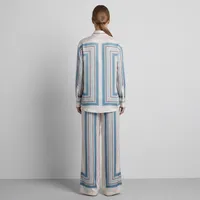 Artisanal Geometric Silk-Touch Collared Co-ord Loungewear Ensemble – Image 2