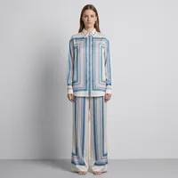 Artisanal Geometric Silk-Touch Collared Co-ord Loungewear Ensemble – Image 1