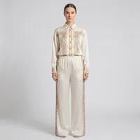 Amelia Ivory Silk-Satin Pajama Set with Geometric Gold Trim – Image 1