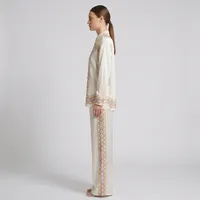 Amelia Ivory Silk-Satin Pajama Set with Geometric Gold Trim – Image 3