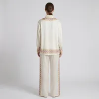 Amelia Ivory Silk-Satin Pajama Set with Geometric Gold Trim – Image 2
