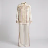 Amelia Ivory Silk-Satin Pajama Set with Geometric Gold Trim – Image 4