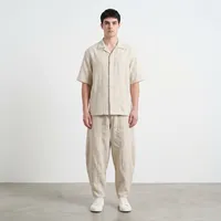 Men's Relaxed Fit Natural Linen Trousers – Paneled Balloon Silhouette with Drawstring Waist – Image 1