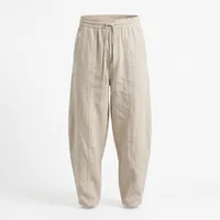Men's Relaxed Fit Natural Linen Trousers – Paneled Balloon Silhouette with Drawstring Waist – Image 4