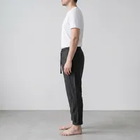 Pleated Paneled Linen Tapered Lounge Pants with Cuffed Hems in Jet Black – Image 3