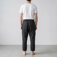 Pleated Paneled Linen Tapered Lounge Pants with Cuffed Hems in Jet Black – Image 2