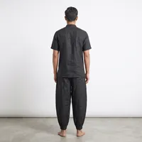 Washed Black Paneled Linen Harem Trousers – Relaxed Cocoon Silhouette – Image 2