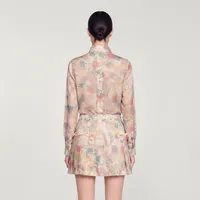 Pastel Floral Long-Sleeve Button-Up Shirt and Pleated Mini Skirt Co-Ord Set – Image 2