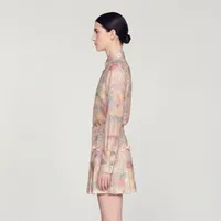 Pastel Floral Long-Sleeve Button-Up Shirt and Pleated Mini Skirt Co-Ord Set – Image 3
