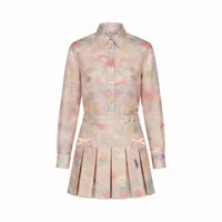 Pastel Floral Long-Sleeve Button-Up Shirt and Pleated Mini Skirt Co-Ord Set – Image 4