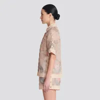 Seraphina" Peach & Grey Paisley-Print Linen Resort Wear Set – Image 3