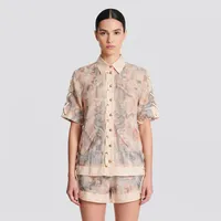 Seraphina" Peach & Grey Paisley-Print Linen Resort Wear Set – Image 1