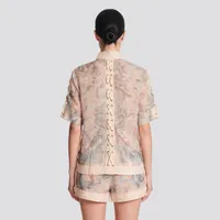 Seraphina" Peach & Grey Paisley-Print Linen Resort Wear Set – Image 2