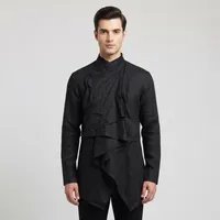 Black Asymmetric Drape Long-Sleeve Shirt – Image 1