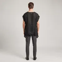Asymmetric Draped Linen-Blend Tunic Top – Black – Image 2