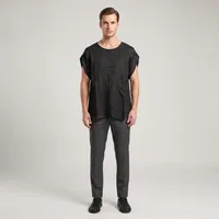 Asymmetric Draped Linen-Blend Tunic Top – Black – Image 1