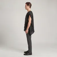 Asymmetric Draped Linen-Blend Tunic Top – Black – Image 3