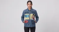 Blue Mickey Graphic Patchwork Denim Shirt Jacket – Image 1