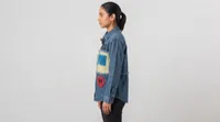 Blue Mickey Graphic Patchwork Denim Shirt Jacket – Image 3