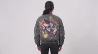Charcoal Grey Looney Tunes Ruched Sleeve Bomber Jacket – Image 2