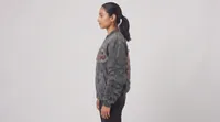 Charcoal Grey Looney Tunes Ruched Sleeve Bomber Jacket – Image 3