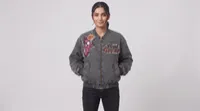 Charcoal Grey Looney Tunes Ruched Sleeve Bomber Jacket – Image 1