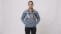 Light Blue Mickey Graphic Distressed Denim Jacket – Image 1