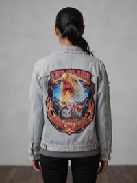 Live To Ride Embroidered Distressed Denim Jacket – Image 2