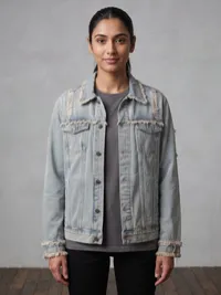 Live To Ride Embroidered Distressed Denim Jacket – Image 1