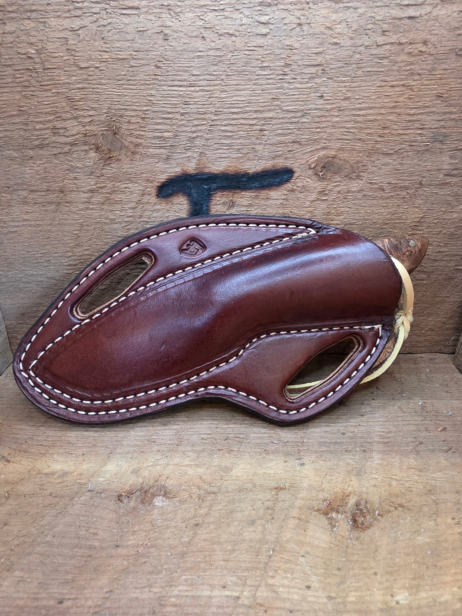 7 Inch Cowboy Knife with Nitro V Stainless Steel Blade - Brown Canvas Micarta and Stainless Inlay - Desert Big Horn Sheep Scale – Image 3