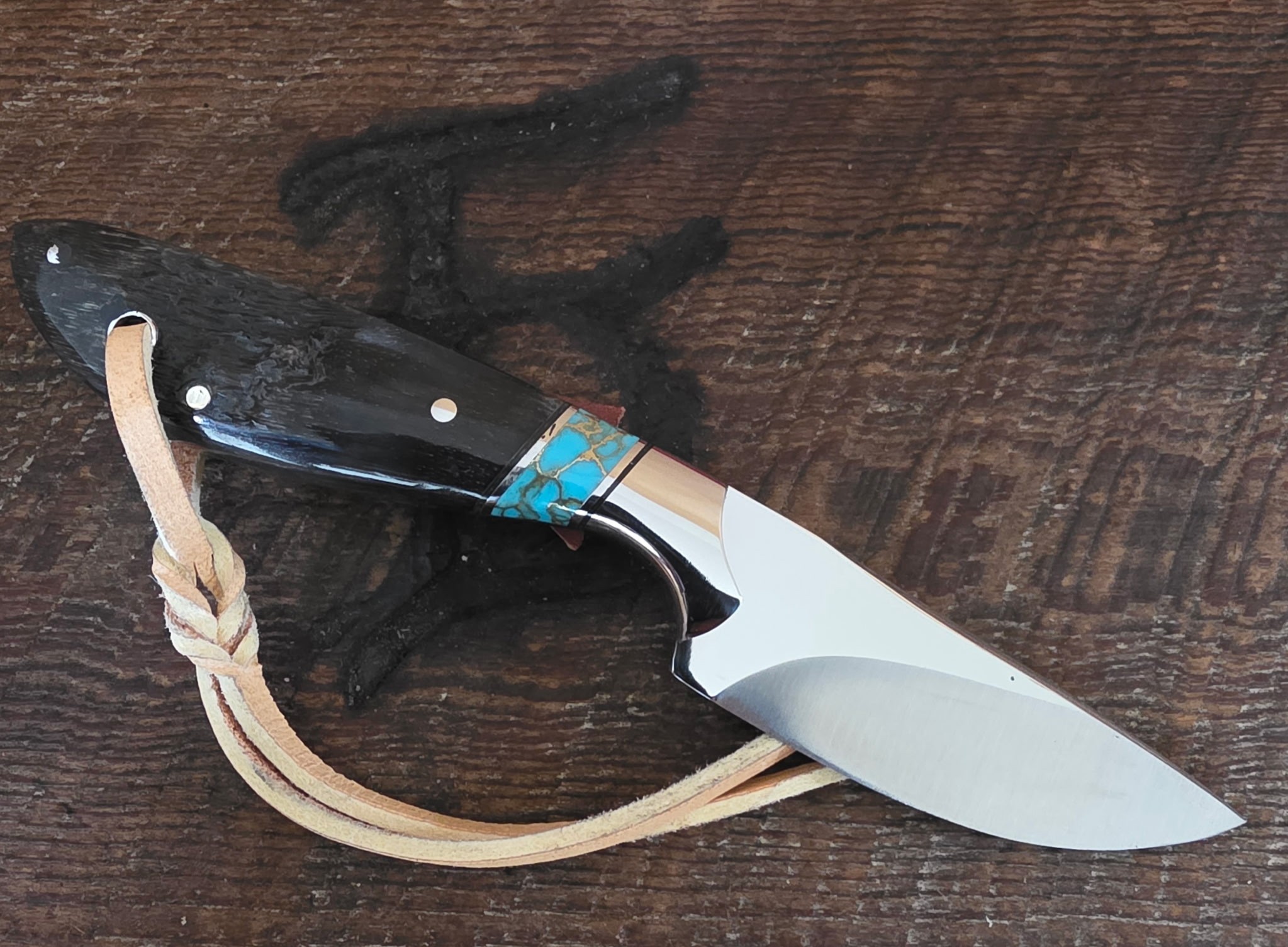 7 Inch Cowboy with Nitro V Stainless Steel Blade - Turquoise Recon Stone - Pronghorn Antelope Scales – Image 2