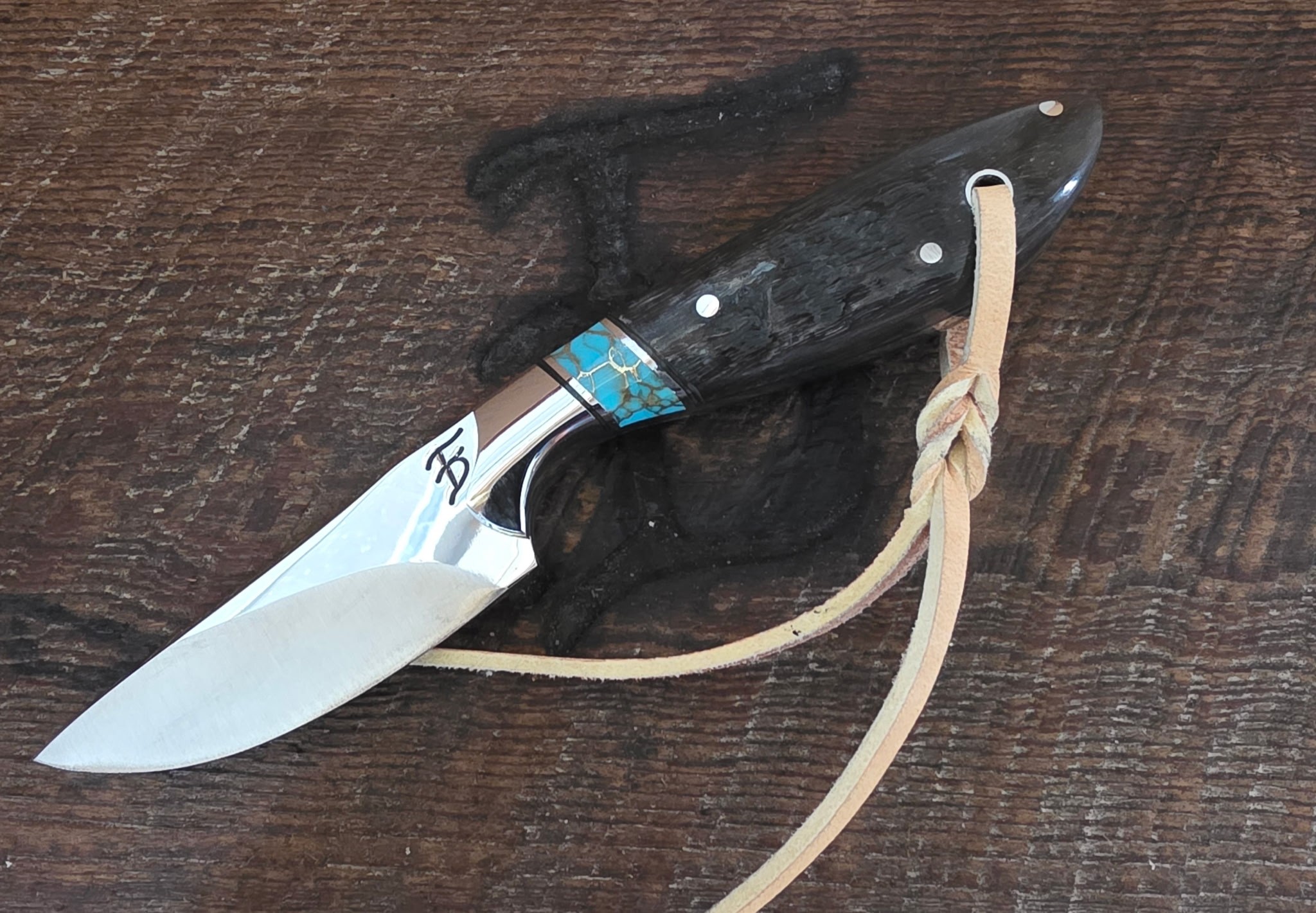 7 Inch Cowboy with Nitro V Stainless Steel Blade - Turquoise Recon Stone - Pronghorn Antelope Scales – Image 1