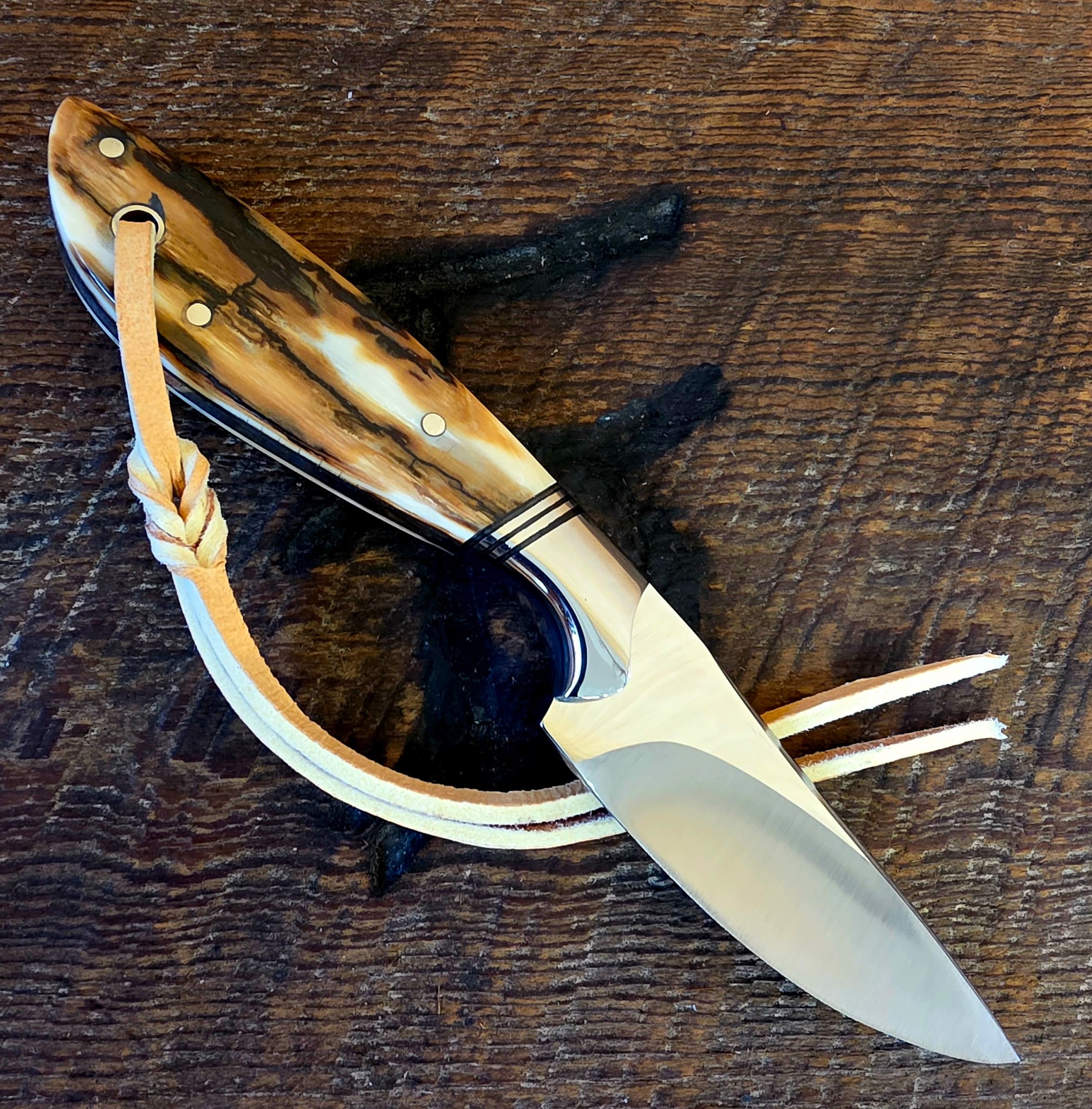 7 Inch Cowboy Knife with CPM 154 Stainless Steel Blade - Ancient Wooly Mammoth Tusk Scales – Image 2