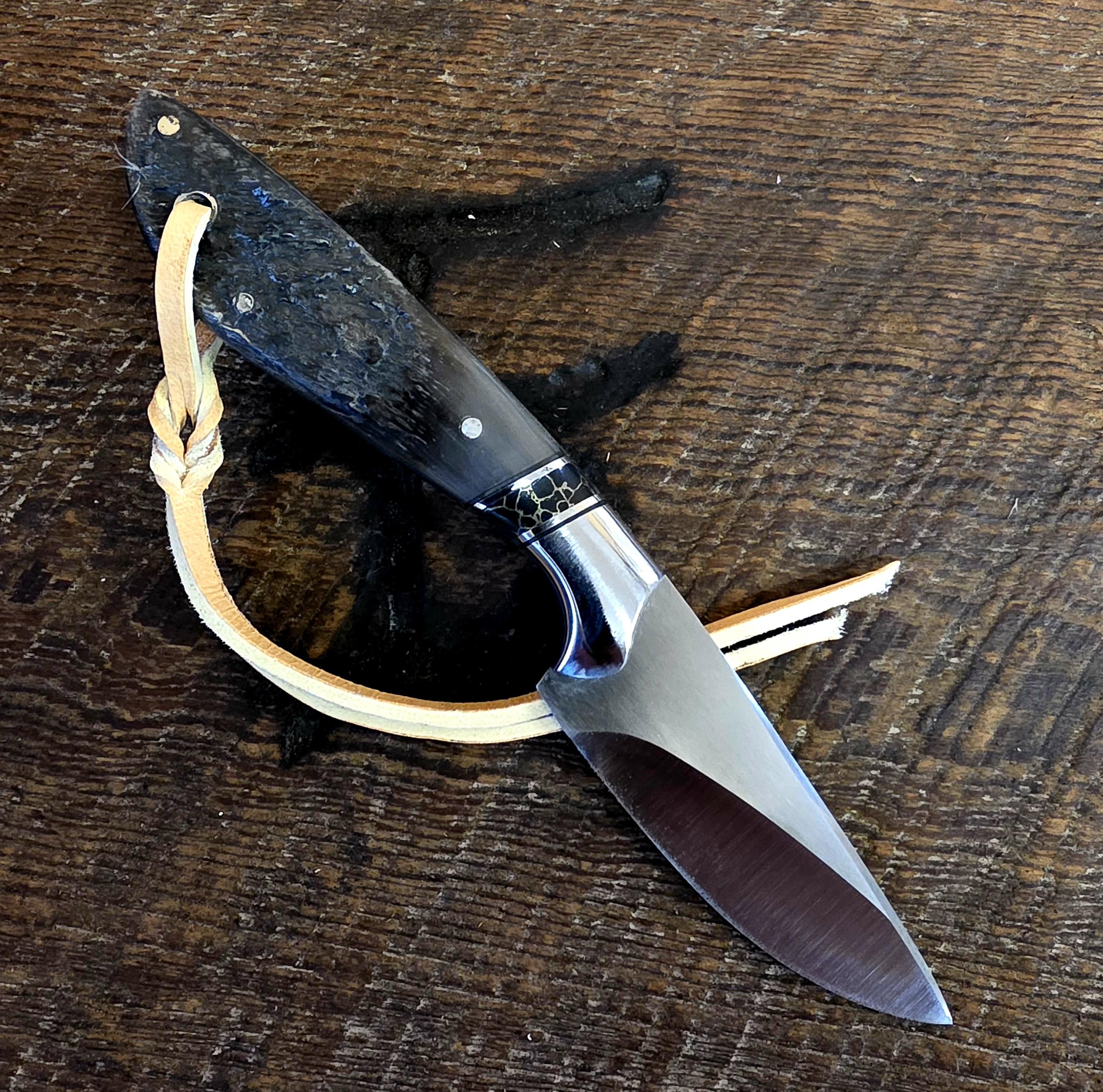 7 Inch Cowboy Knife with CPM Magnacut Stainless Steel Blade - Black Onyx and Stainless Inlay and Pronghorn Antelope Scales – Image 2