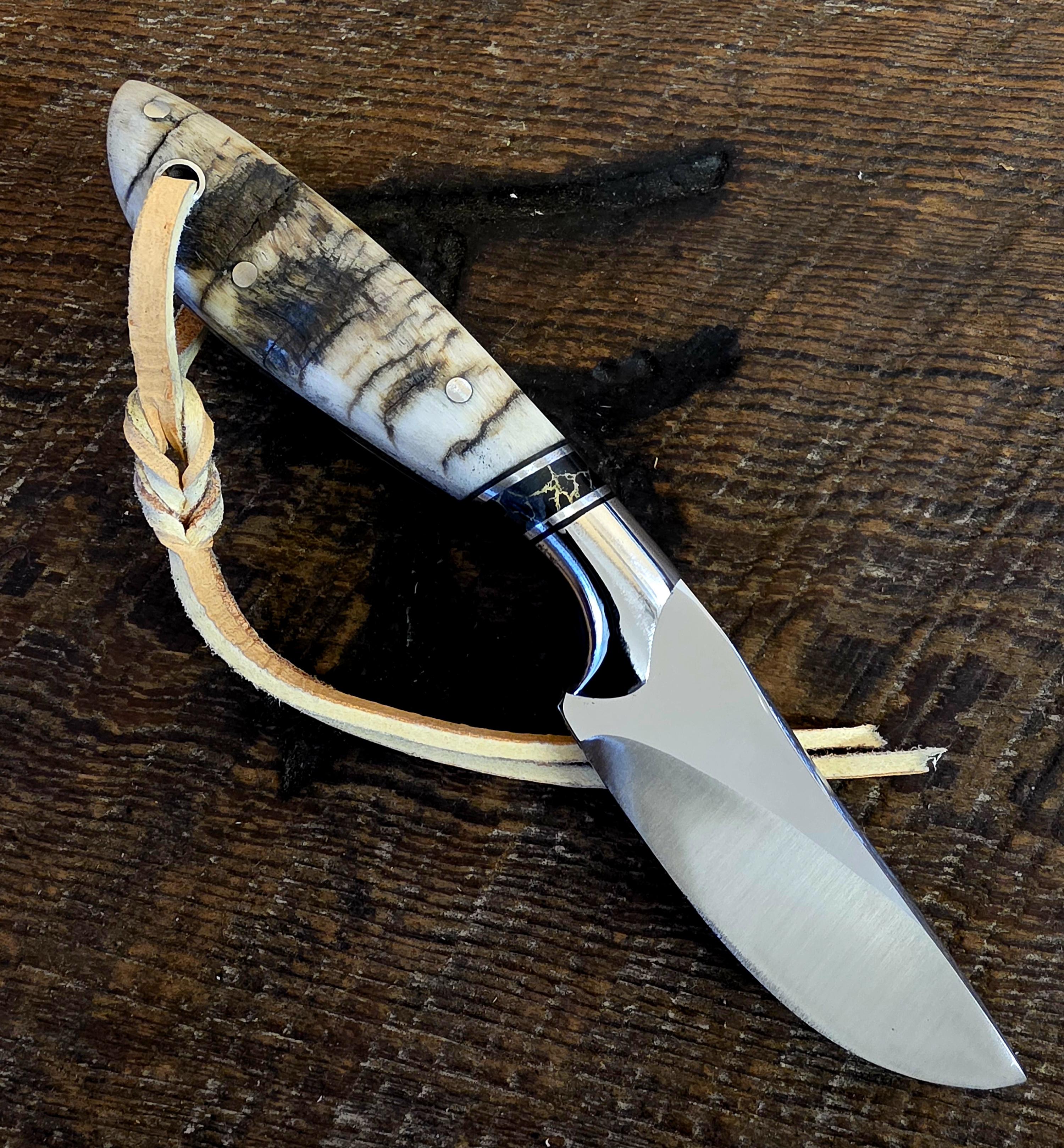 7 Inch Cowboy Knife with Nitro v Stainless Steel Blade - Black Onyx and Stainless Inlay with Desert Big Horn Sheep Scales – Image 2