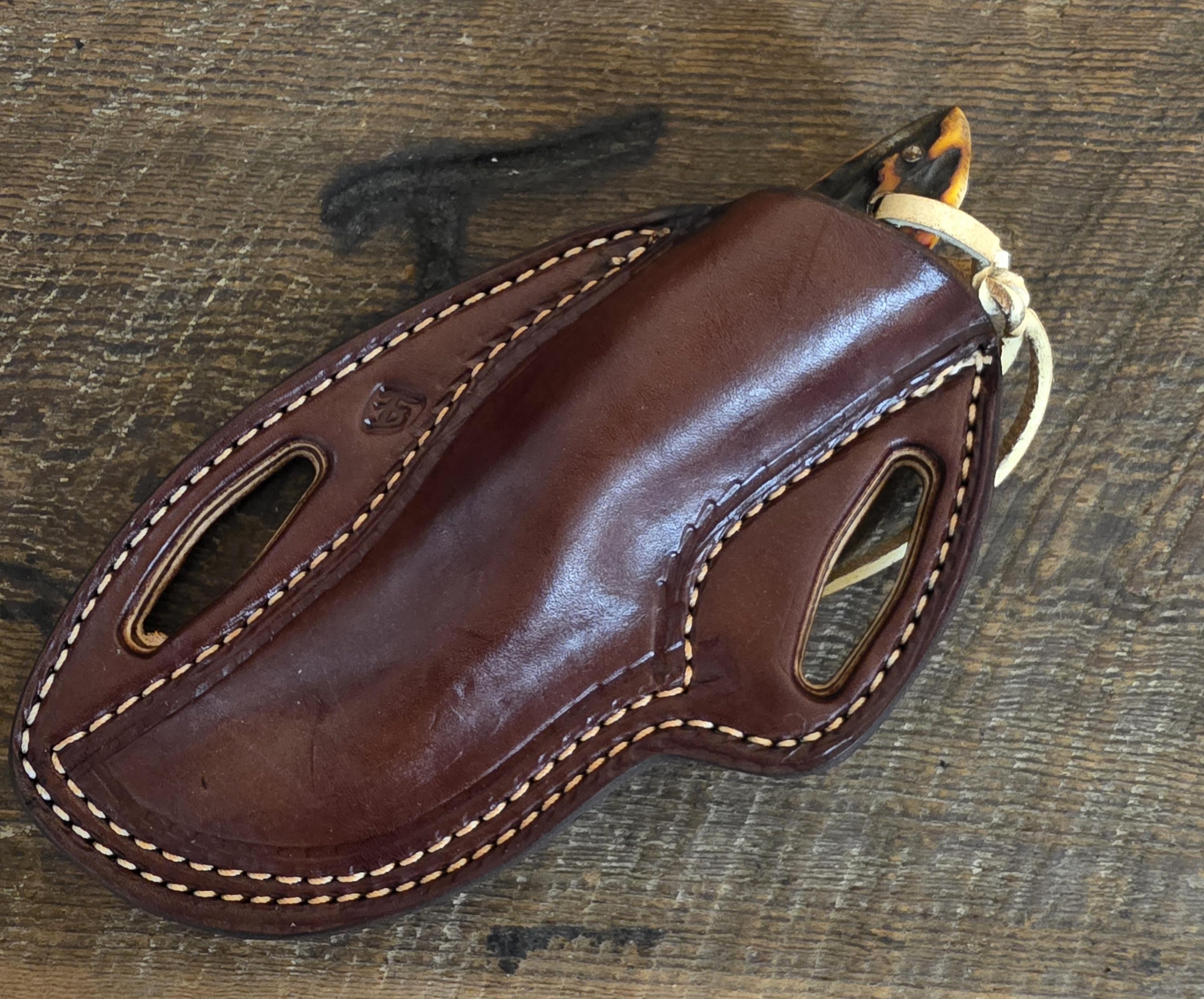 7 Inch Cowboy Hunter with Alabama Damascus Steel Blade - Turquoise Recon Stone and Stainless Inlay with Amber Dyed Sambar Stag  – Image 3