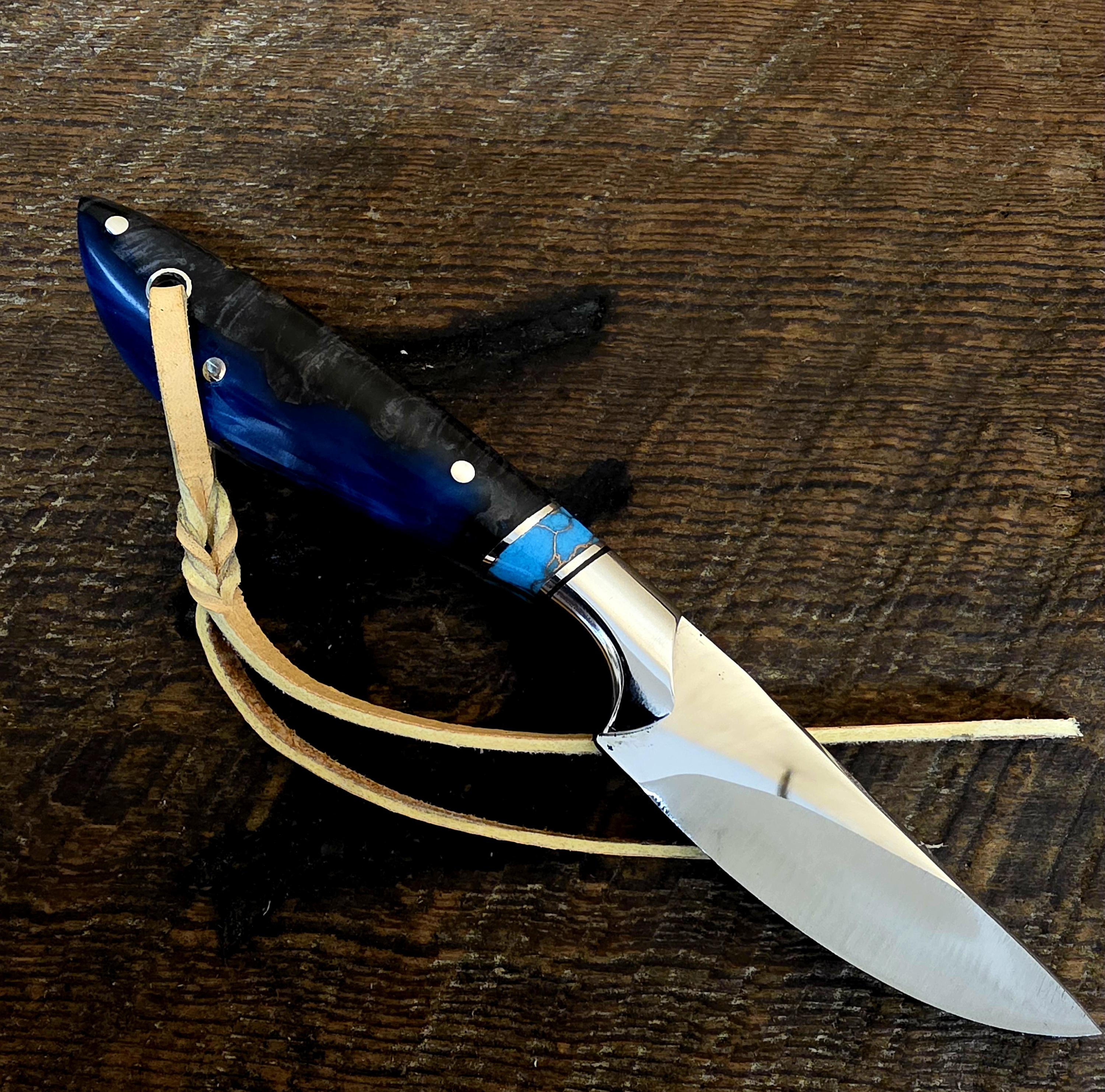 7 Inch Cowboy Knife with Nitro V Stainless Steel Blade - Turquoise Recon Stone and Stainless Inlay with Hybrid Wood Scales – Image 2