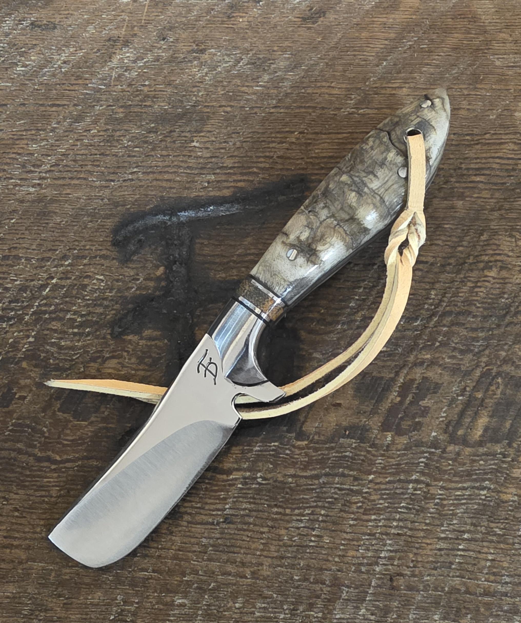 7 Inch Bullcutter with Nitro V Stainless Steel Blade - Brown Canvas Micarta and Stainless Inlay w/ Desert Big Horn Sheep Scale – Image 1