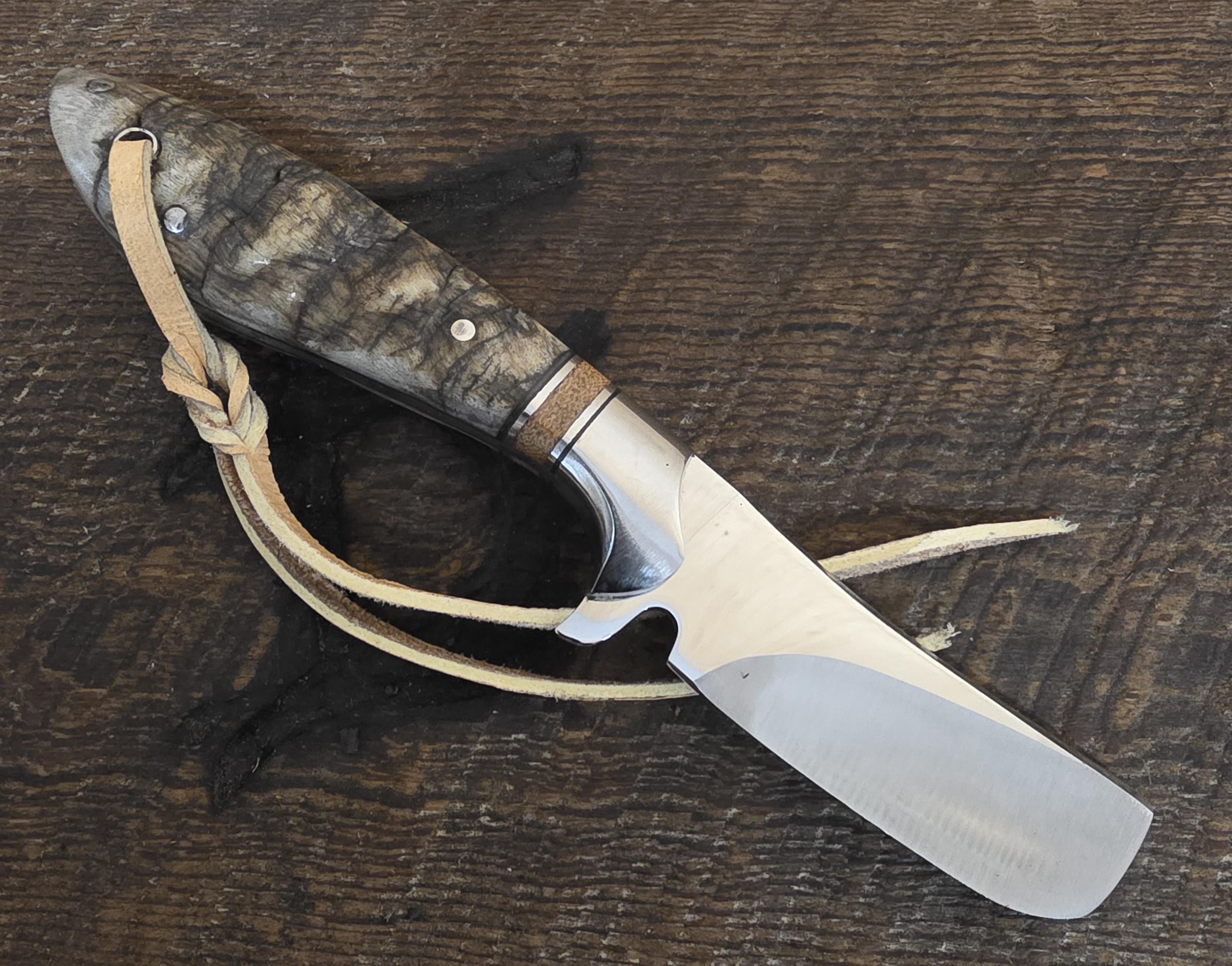 7 Inch Bullcutter with Nitro V Stainless Steel Blade - Brown Canvas Micarta and Stainless Inlay w/ Desert Big Horn Sheep Scale – Image 2
