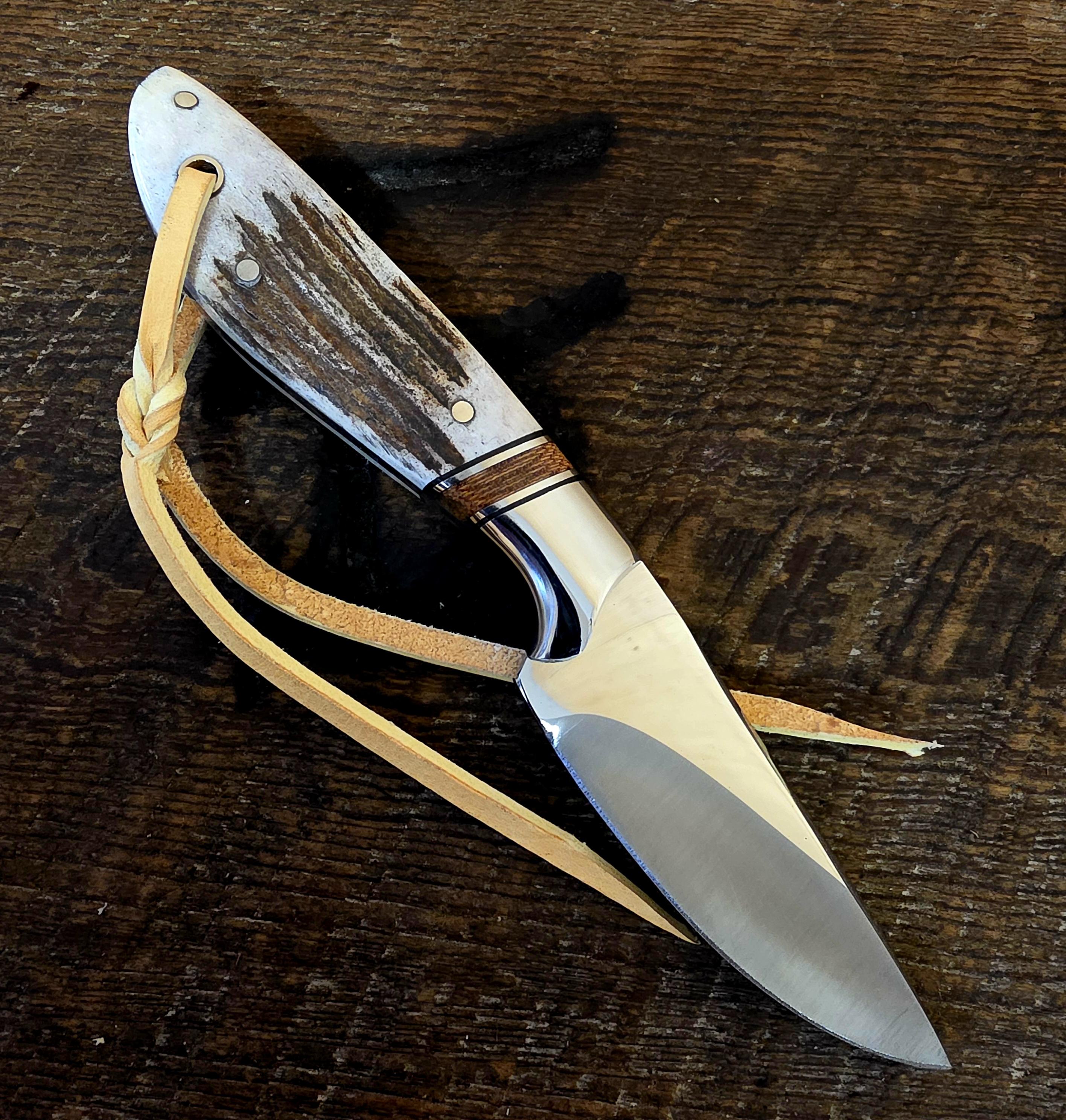 7 Inch Cowboy Knife with Nitro-V Stainless Steel - Brown Canvas Micarta - Elkhorn Scales – Image 2