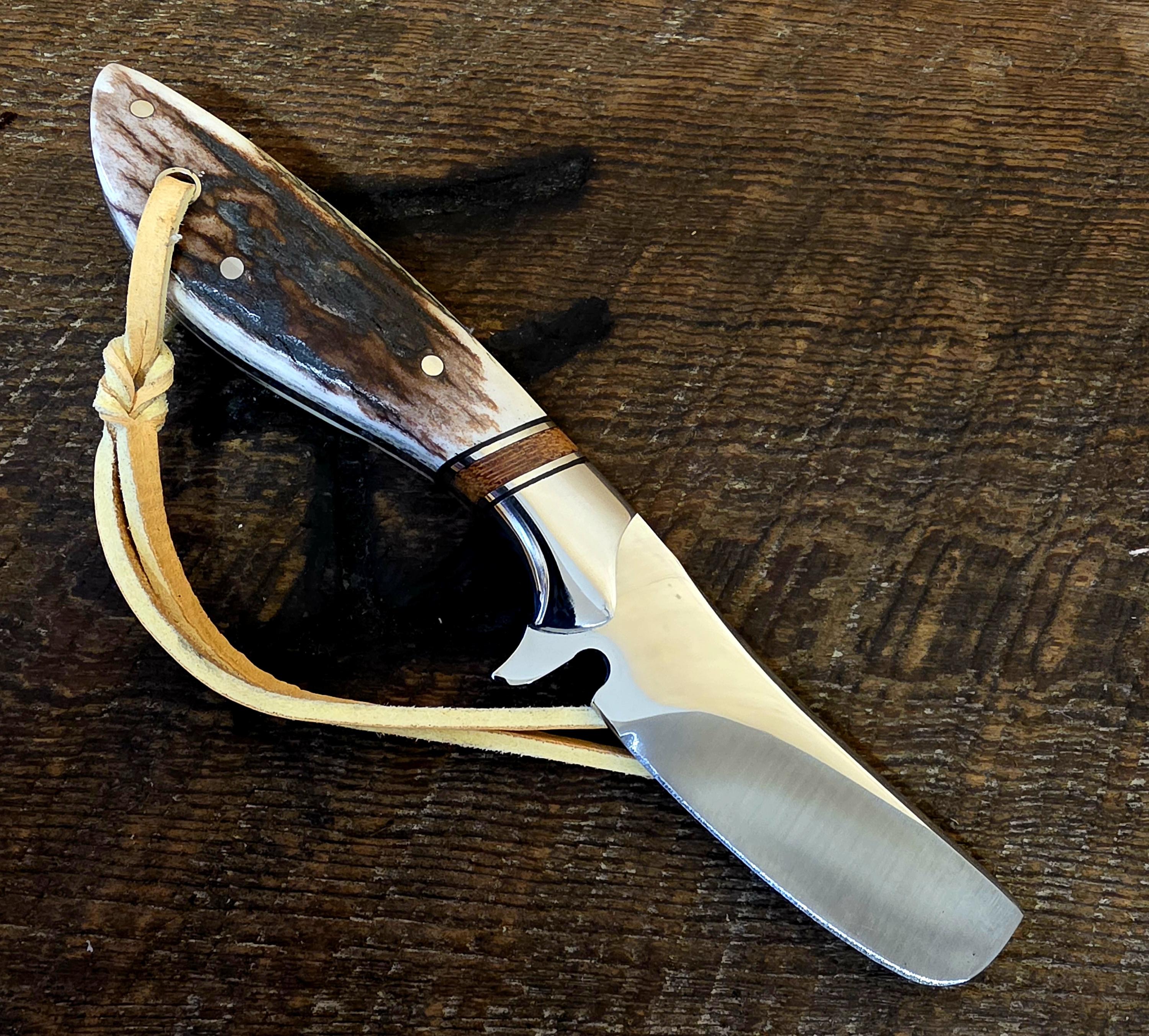 7 Inch Bullcutter with Nitro-V Stainless Steel - Brown Canvas Micarta - Elkhorn Scales – Image 2