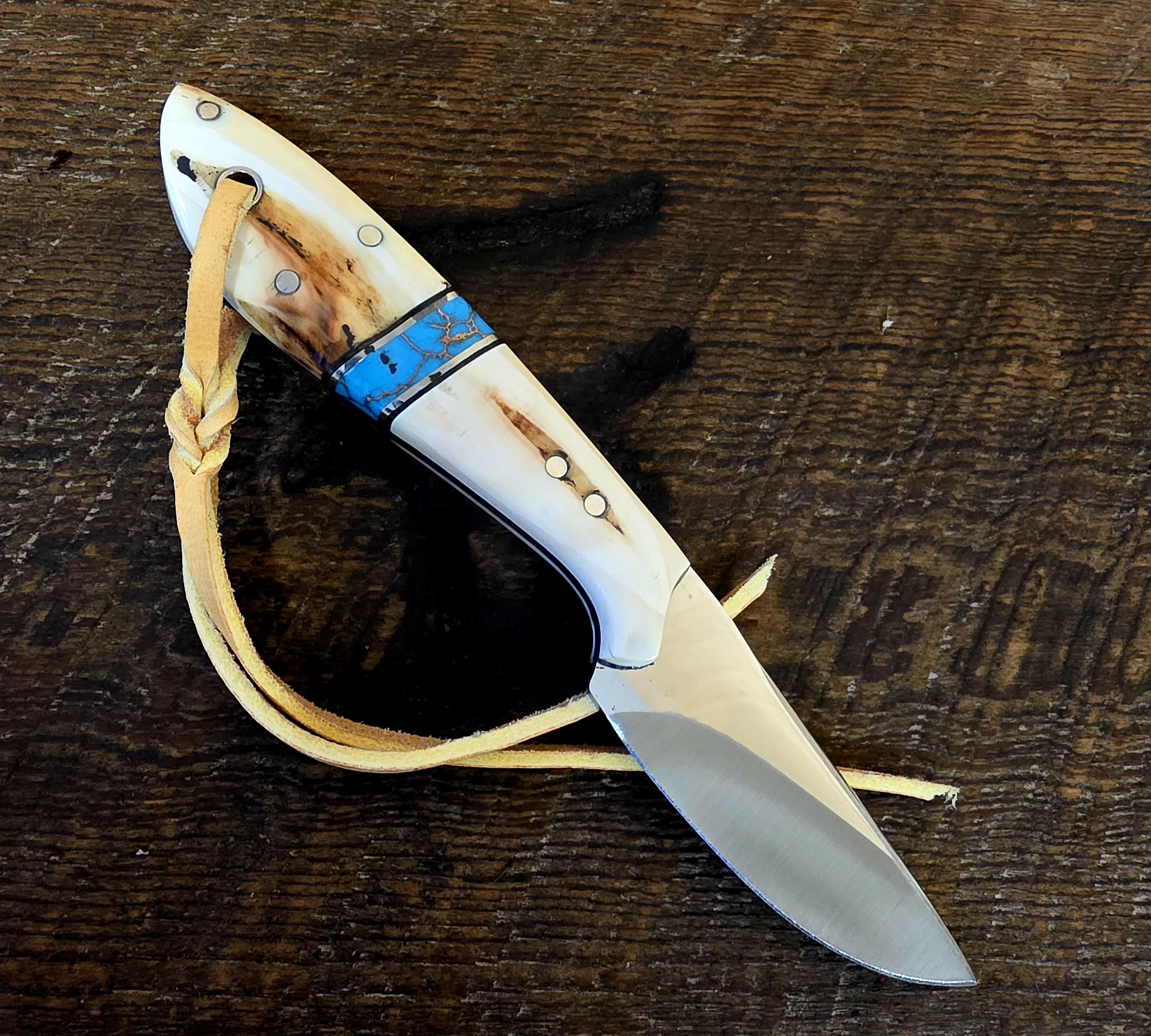 7 Inch Cowboy Rancher with Nitro-V Stainless Steel - Turquoise Recon Stone - Warthog Tusk Scales – Image 2