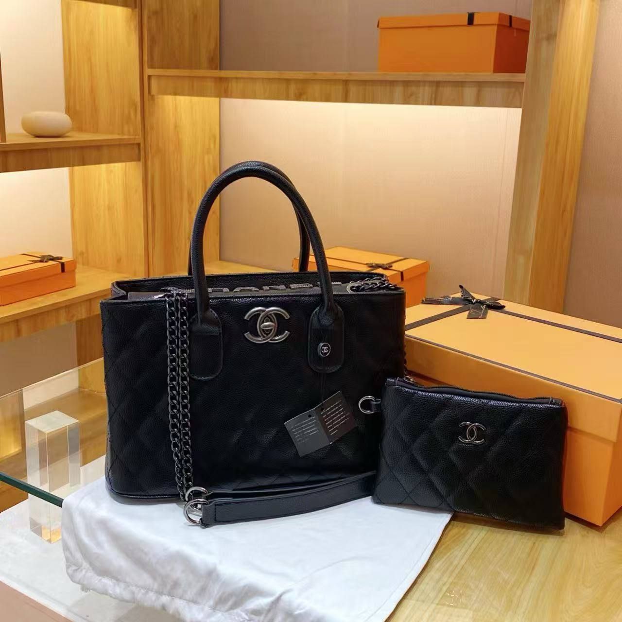 Classic Chanel Caviar Quilted Tote Bag Set with Matching Pouch - Premium Quality | D-E16 – Image 3