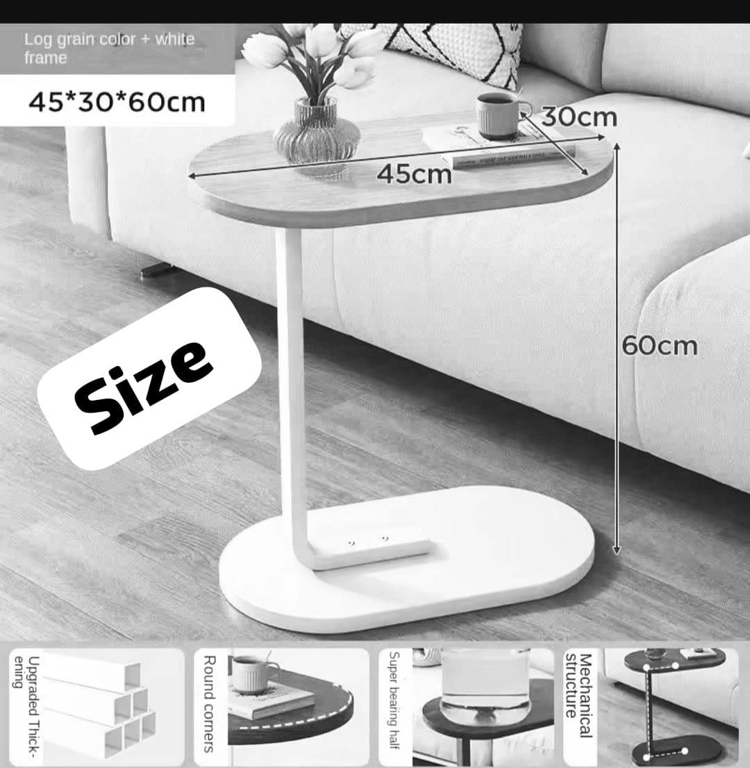 Modern Wooden C-Shape Side Table with White Base for Living Room UAE | D-E49 – Image 4