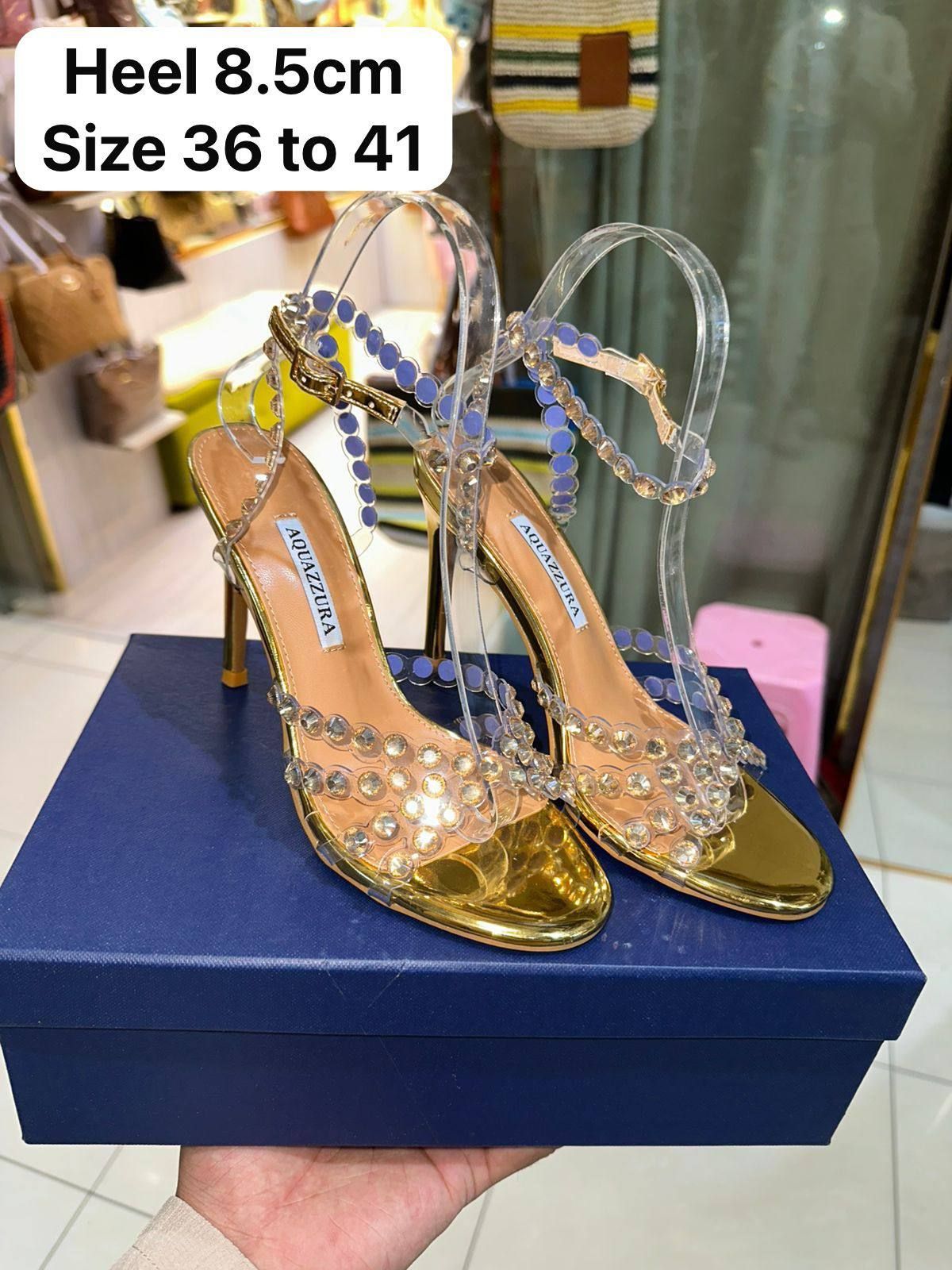 AQUAZZURA Inspired Crystal Embellished Clear Heeled Sandals - 8.5 cm | D-E46 – Image 2