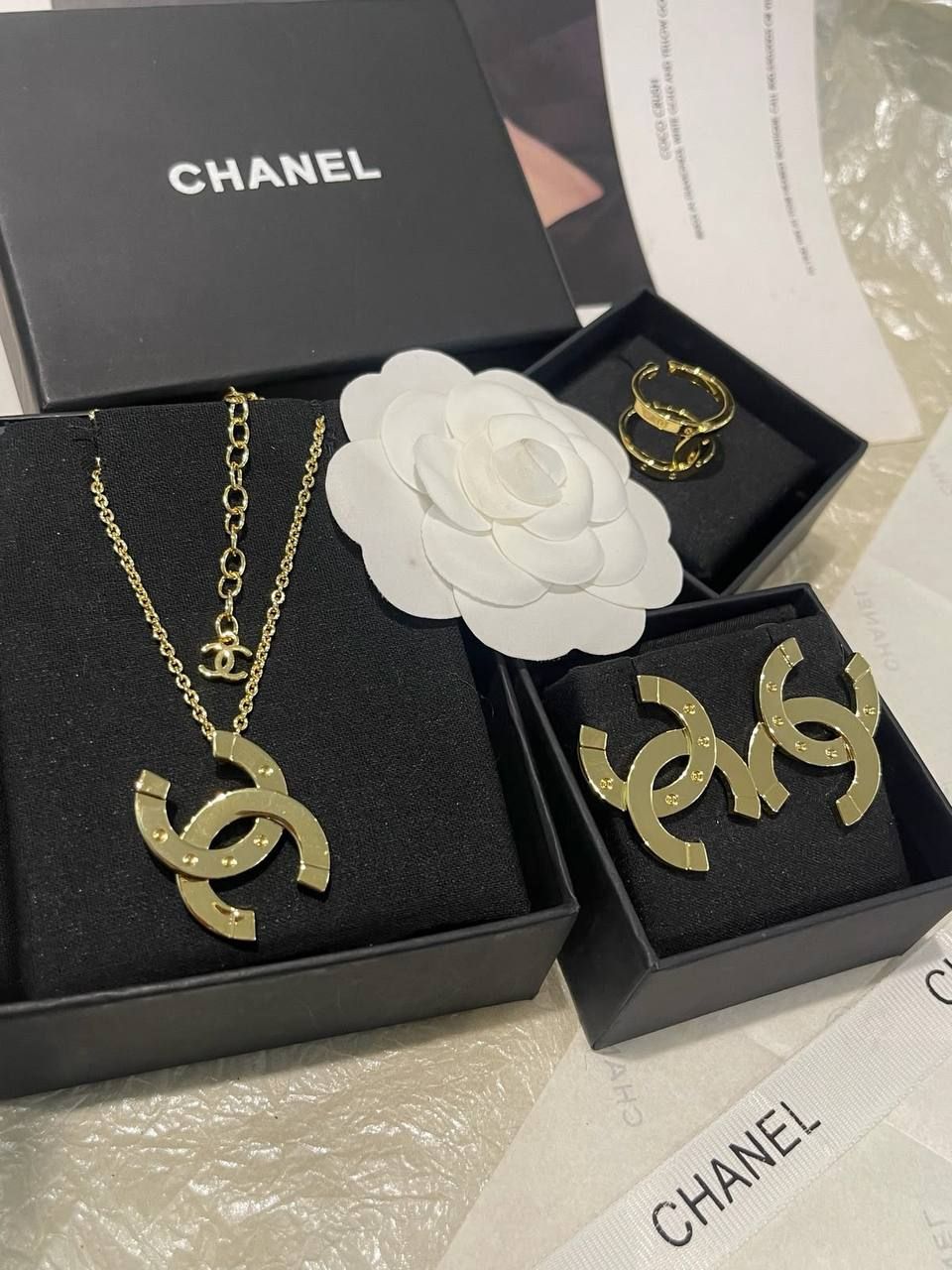 Chanel Inspired Geometric Gold-Plated Jewelry Set – (High-Quality Copy One) | D-E32 – Image 1