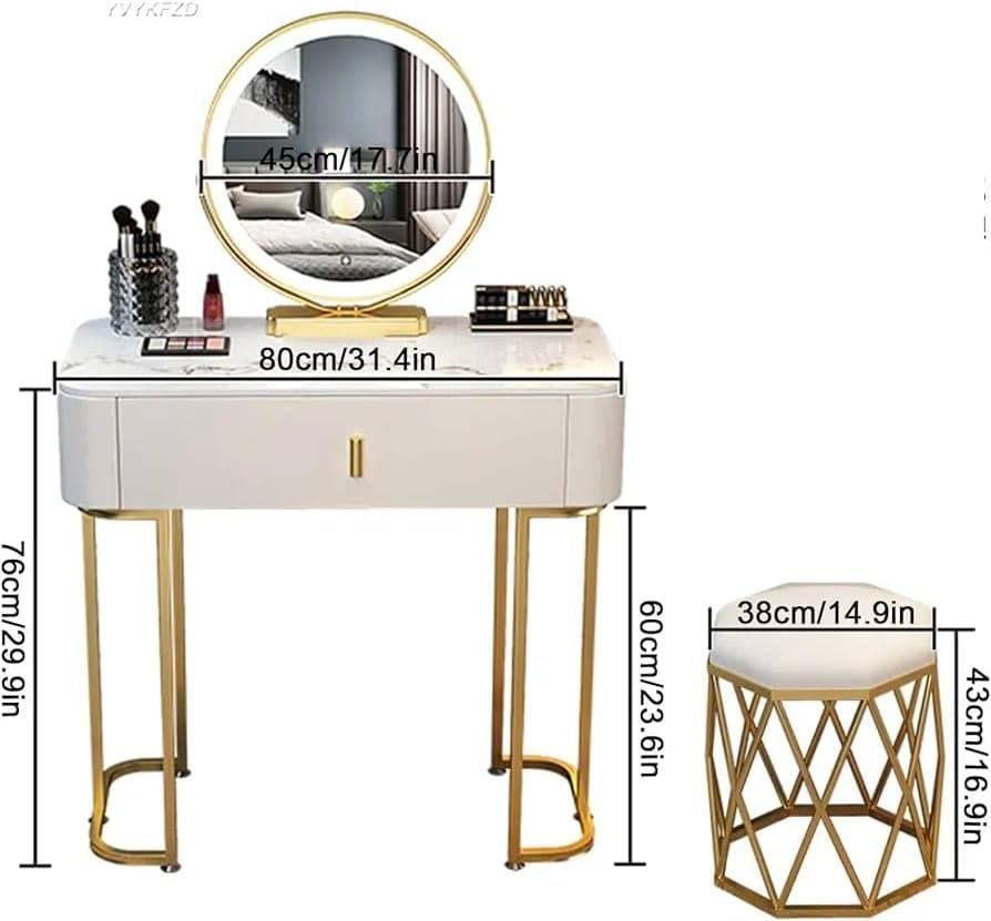 Modern Vanity Makeup Table with LED Light Mirror and Stool UAE | D-E49 – Image 5