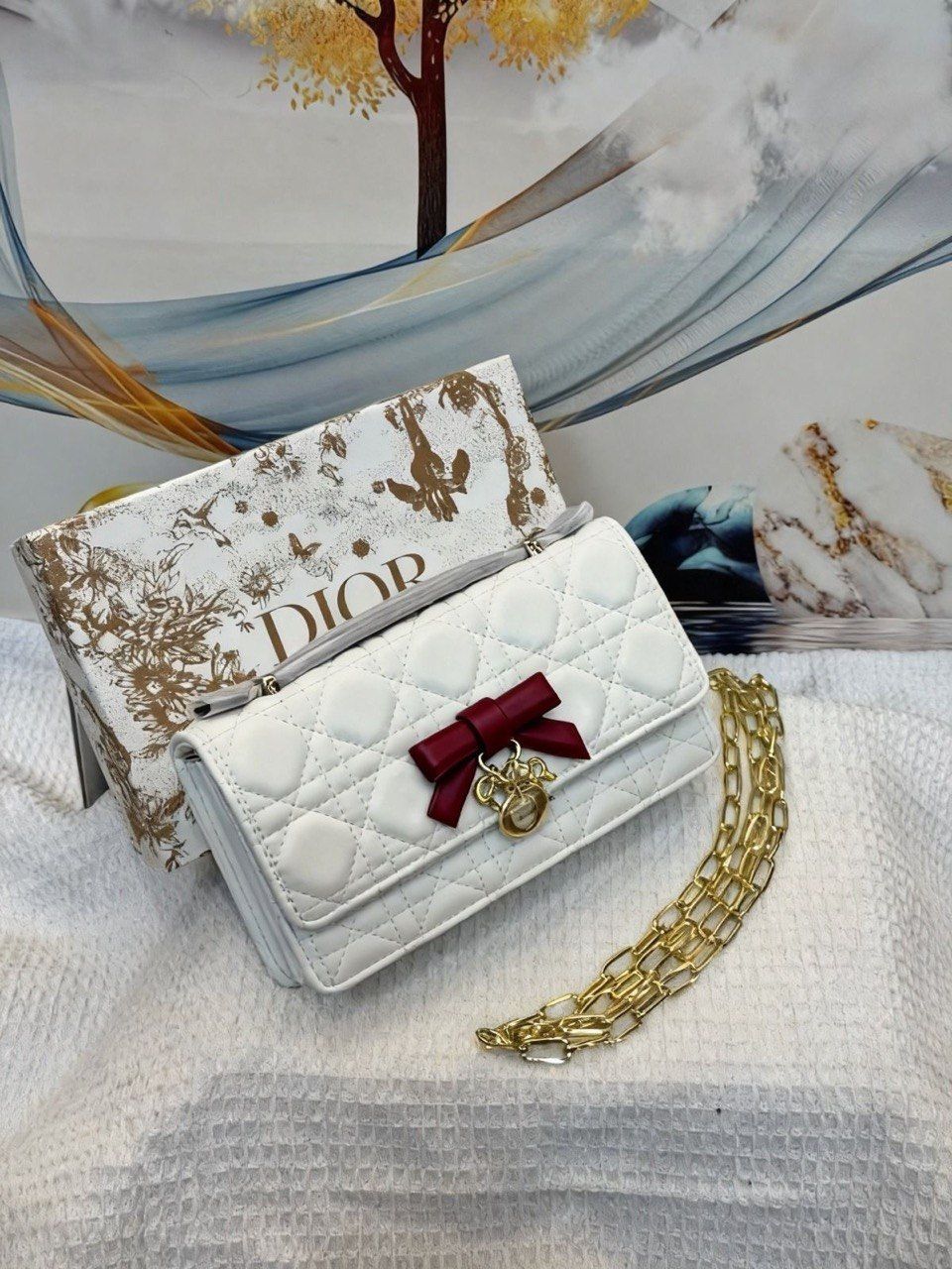 Dior Inspired Quilted Crossbody Bag with Elegant Bow – Pure Sophistication | D-E19 – Image 4