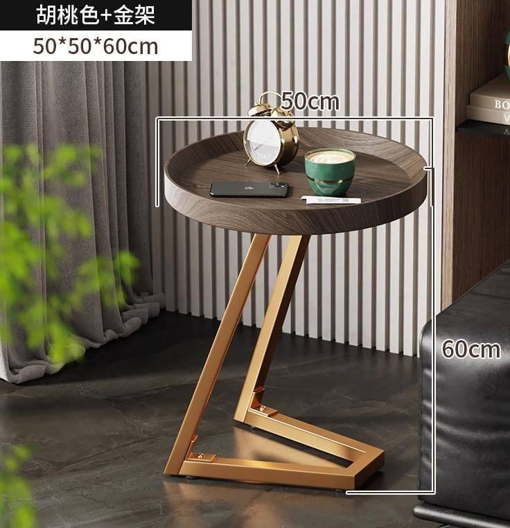 Modern Round Side Table with Marble/Wood Top and Gold Frame UAE | D-E49 – Image 2